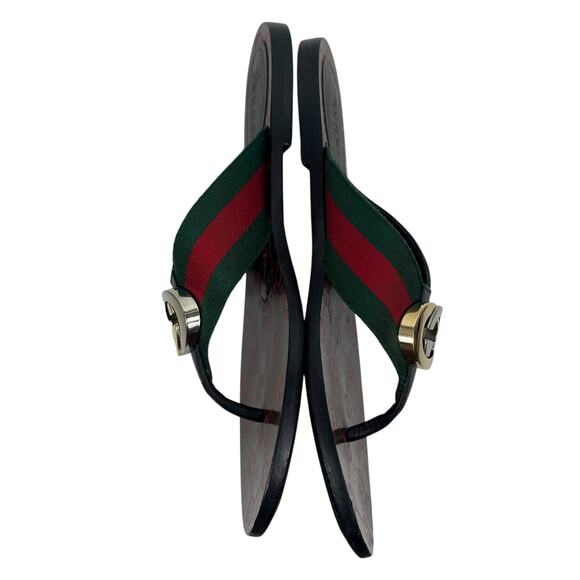 Gucci Kika GG Logo Web Thong Sandal Green Red Stripe Size 37 - Picture 5 of 11